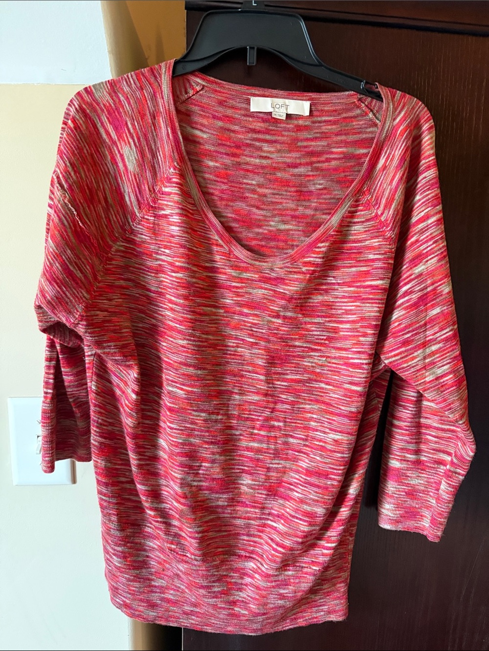 LOFT cranberry  Multicolor Space-Dye Scoop Neck Sweater